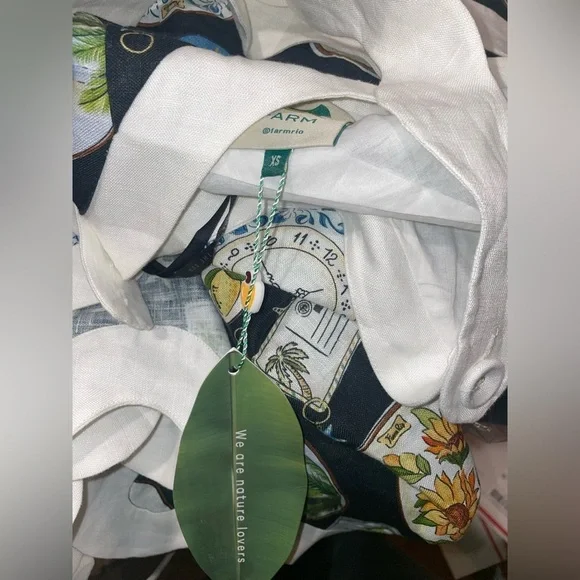 New! FARM RIO Souvenir Wave Midi Linen Dress 🧳☀️🌊 XS NWT! - Picture 16 of 16